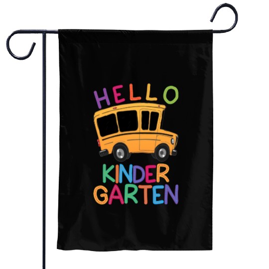 hello kindergarten Garden Flags print template school bus