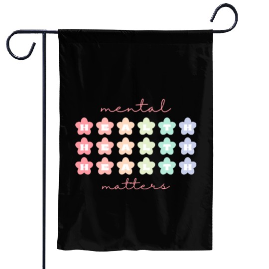 Mental Health Matters Retro Flowers Pastel Rainbow Garden Flags