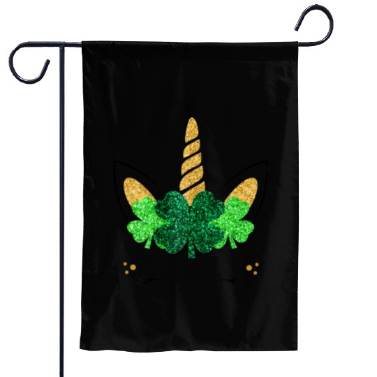 Unicorn Face St Patrick'S Day Unicorn Shamrock Garden Flags