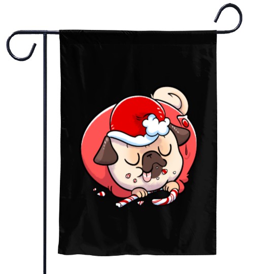 Pug Elf Candy Cane Garden Flags
