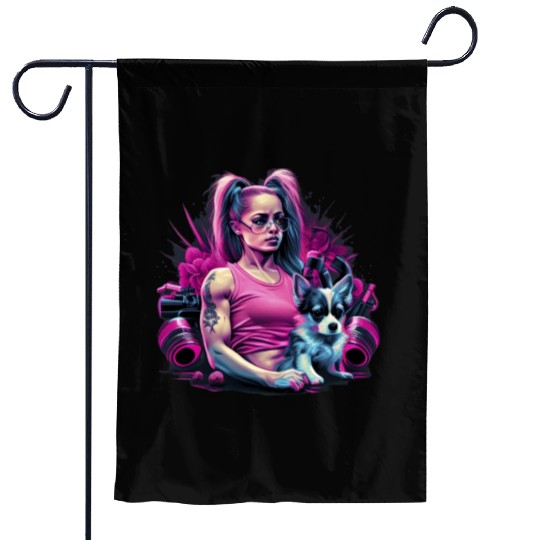 Pink Chihuahua | Fitness Girl Gym Sport Dumbbell Garden Flags