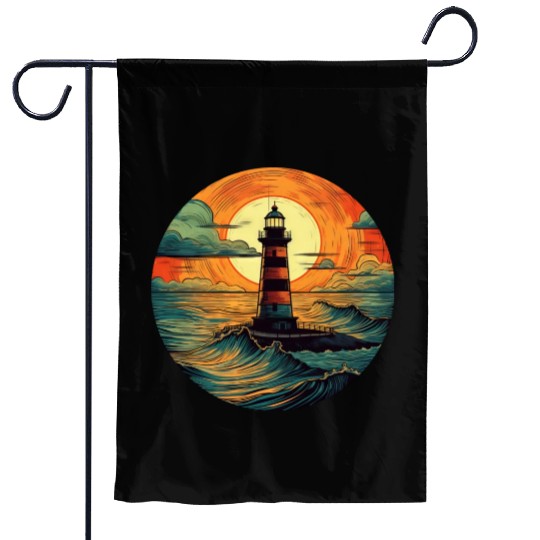 Lighthouse at Sunset, Romantic Nature Design Garden Flags