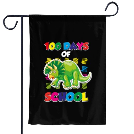 100 days of school green triceratops Garden Flags