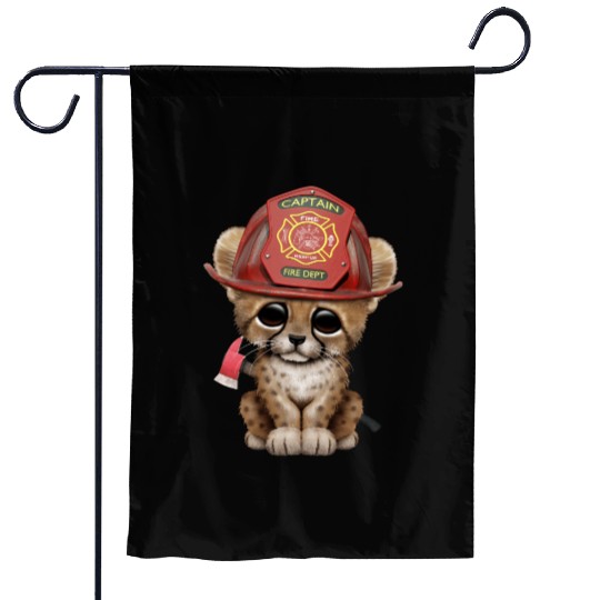 Cute Cheetah Cub Firefighter Garden Flags