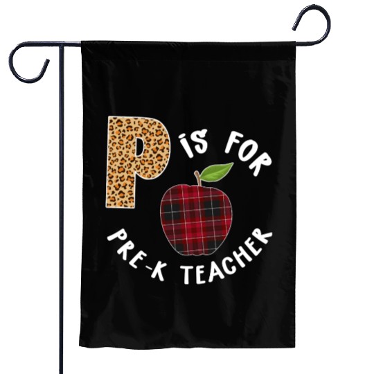 P Is For Pre K Teacher Leopard Buffalo Plaid T Garden Flags