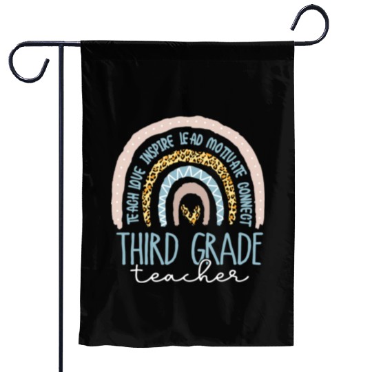 Third Grade Teacher Leopard Rainbow Garden Flags