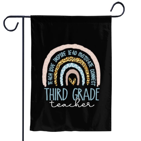 Third Grade Teacher Leopard Rainbow Garden Flags