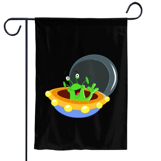 Happy Green Alien Garden Flags