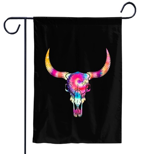 Cow Garden Flags, Cow Skull Tie Dye Watercolor Garden Flags, Cow