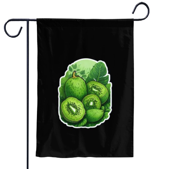 Green Kiwi Pattern Sticker Garden Flags
