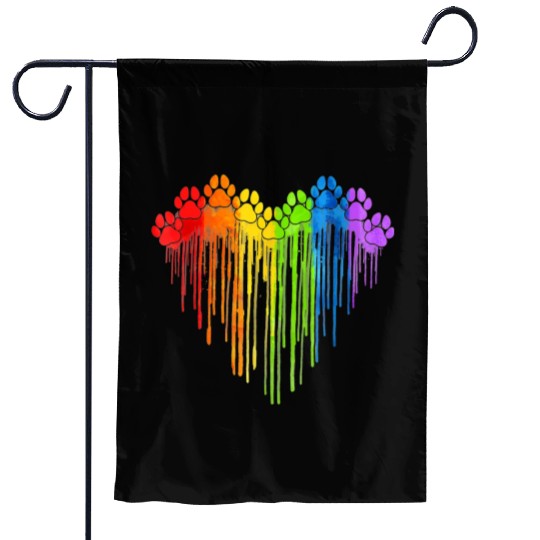 Dog Paws Rainbow Heart Dog Lover Gay Pride LGBT Garden Flags