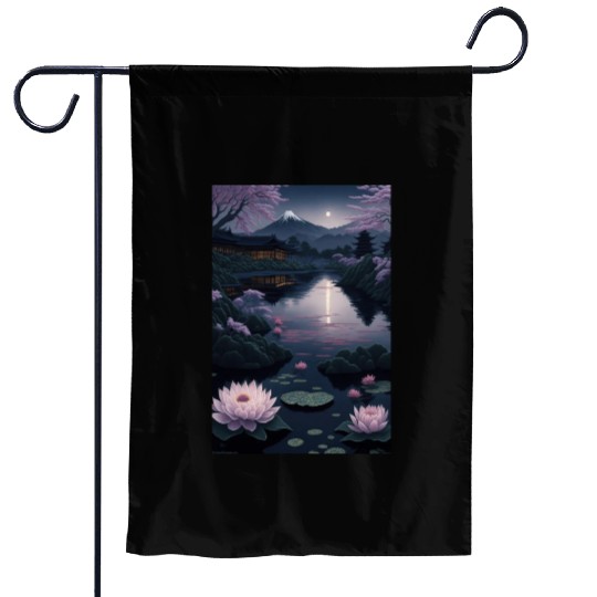 Asia Landscape by night Serene Mount Fuji Garden Flags