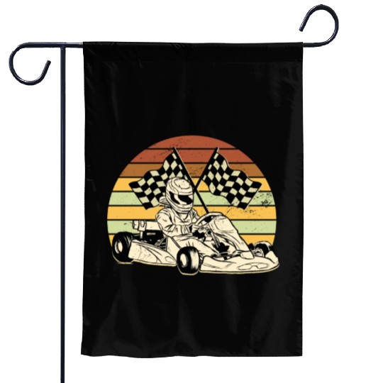 Go Kart Driver Retro Children Go-kart Race Garden Flags