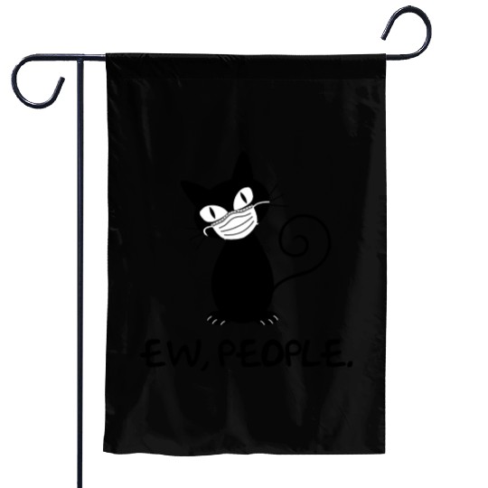 Funny Ew People Black Cat Face Mask Garden Flags