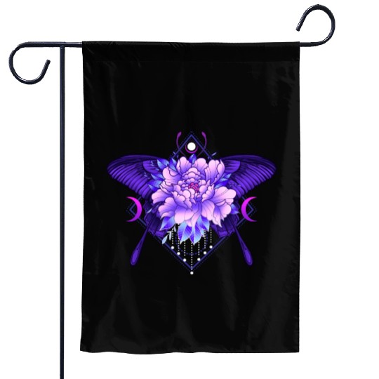 Peony Butterfly geometric tattoo Garden Flags