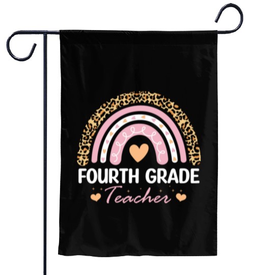 4th Grade Leopard Rainbow Teacher Kindergarten Garden Flags