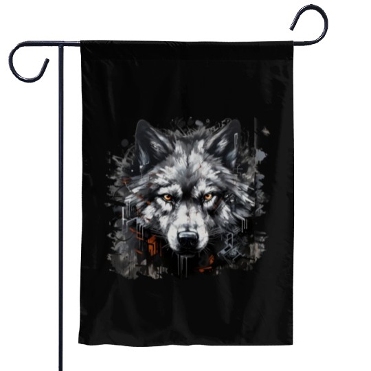 The Lone Wolf. Urban Hunter, Graffiti Style. Garden Flags