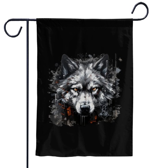 The Lone Wolf. Urban Hunter, Graffiti Style. Garden Flags
