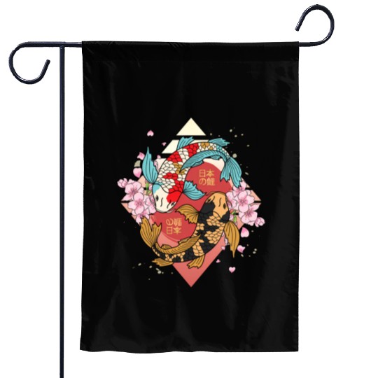 Kawaii Cherry Blossom Koi Fish Japanese Sakura Garden Flags
