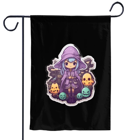 Cute Cartoonish Necromancer Summoning Friends Garden Flags