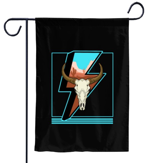 Cowboy Garden Flags, Lightning Cow Skull Dessert Cactus