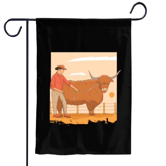 Farmer With Highland Cow Garden Flags