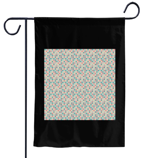 Retro Checkered Pattern Yellow Teal Coral Garden Flags