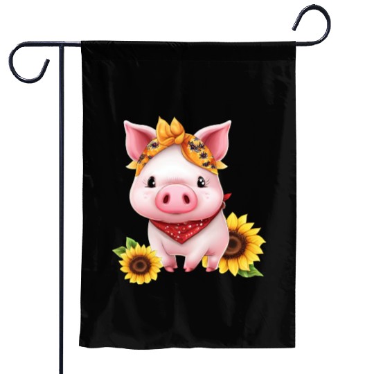 Pig with Bandana and Sunflower, Charming Farm Garden Flags