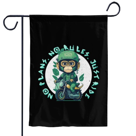 Cute Kawaii Monkey Biker Riding Classic Motorcycle Garden Flags