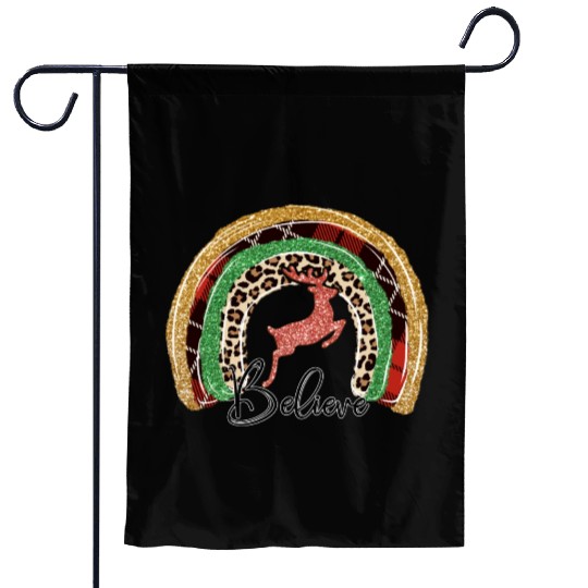 Xmas Christmas Believe Deer Buffalo Plaid Garden Flags