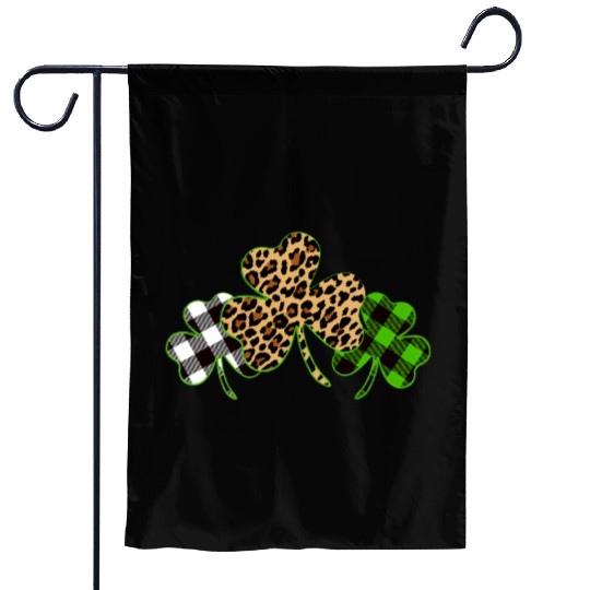St Patricks Day Leopard Print Plaid Shamrock Garden Flags