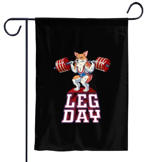 Leg Day Corgi Weight Lifting Squat Gym Garden Flags