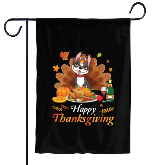 Boston Terrier Turkey Costume Wine Pie Pumpkin Garden Flags