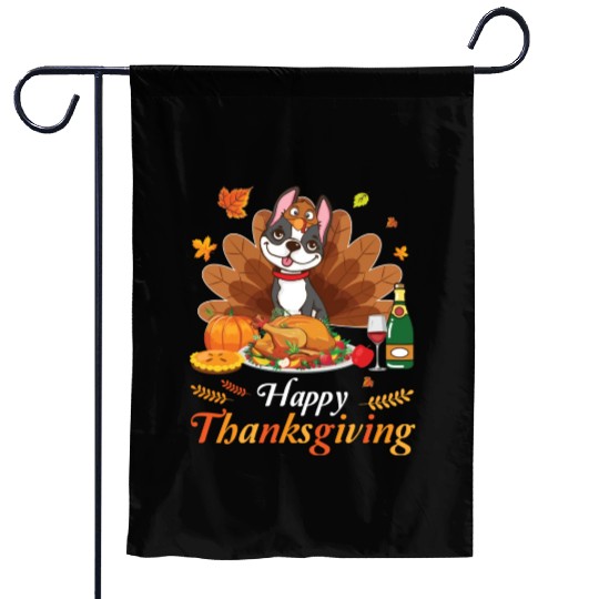 Boston Terrier Turkey Costume Wine Pie Pumpkin Garden Flags