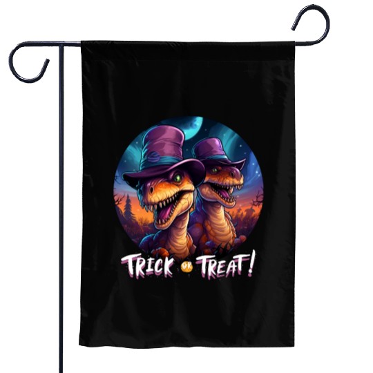 Halloween Dinosaur Velociraptor Trick or Treat Garden Flags