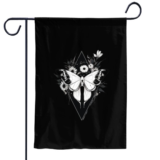 Black and White Gothic Moth Garden Flags
