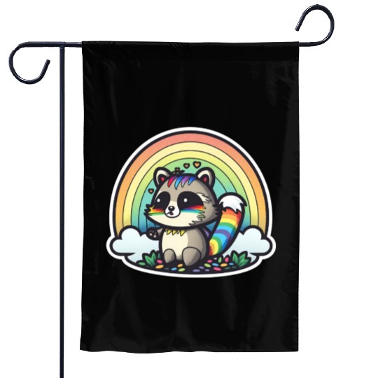 Weird Rainbow Raccoon Garden Flags