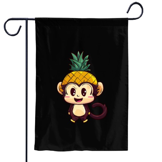 Tropical monkey with pineapple helmet Garden Flags