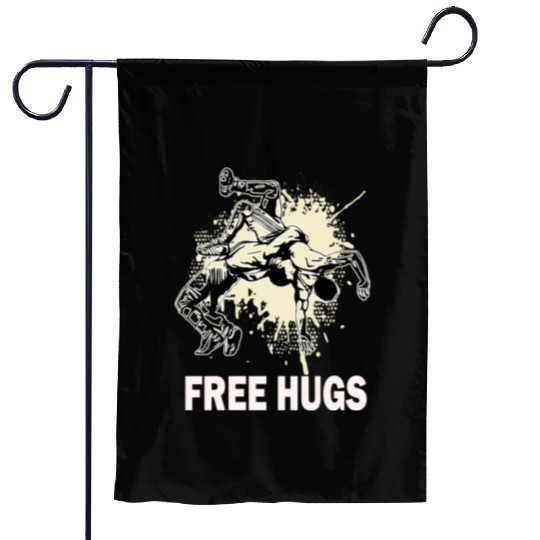 Free Hugs Wrestling Mens Youth Wrestling Lover Garden Flags