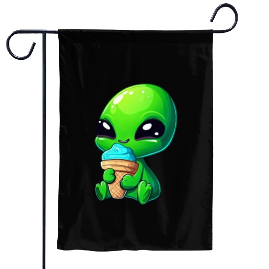 Alien Extraterrestrial Ice Blue Green Garden Flags