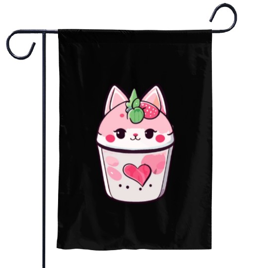 Cat Strawberry Milk Shake Kawaii Garden Flags