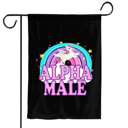 Ironic Alpha Male Unicorn Rainbow Funny Garden Flags