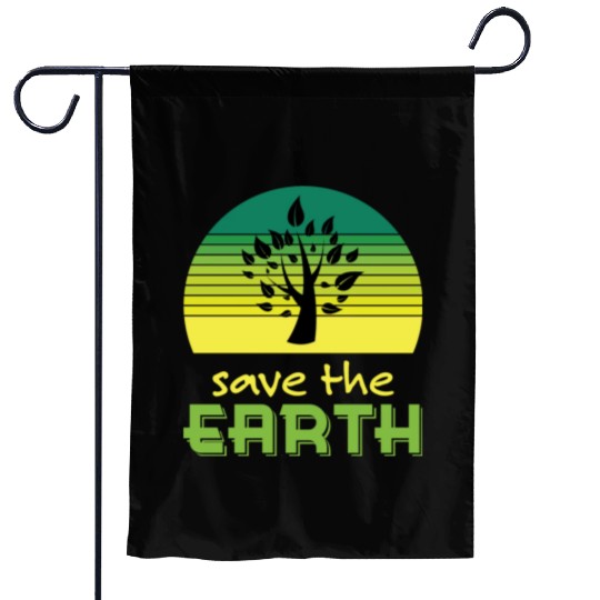 Save The Earth Retro Sunset Green Garden Flags