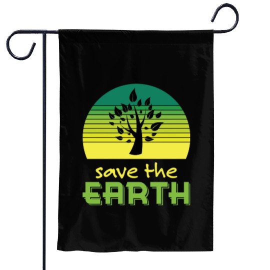 Save The Earth Retro Sunset Green Garden Flags