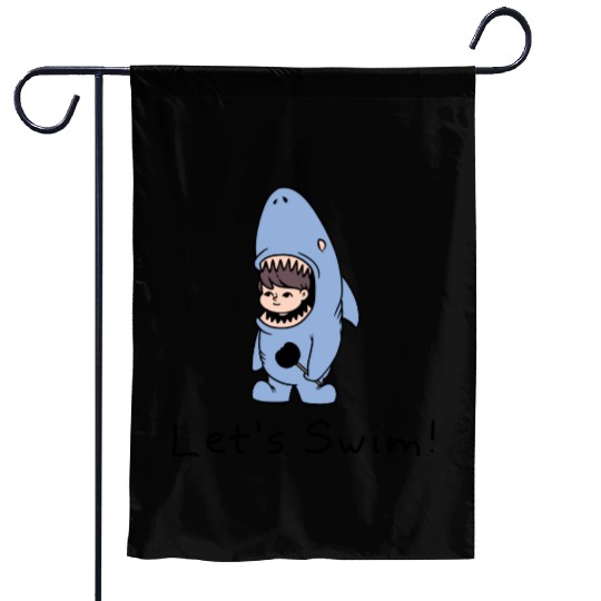 Lets Swim Shark Kid Garden Flags