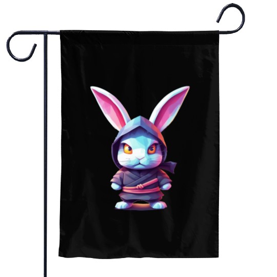 Fierce Elegance: Pastel Rabbit Ninja Unleashed Garden Flags