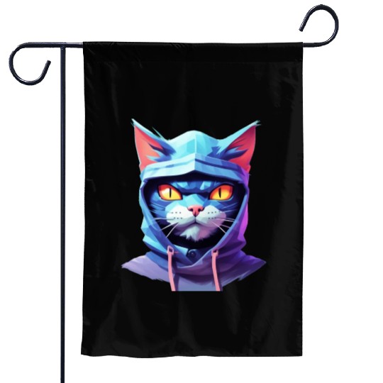 Bold Pastel Prowler: Ninja Cat's Sublime Ferocity Garden Flags