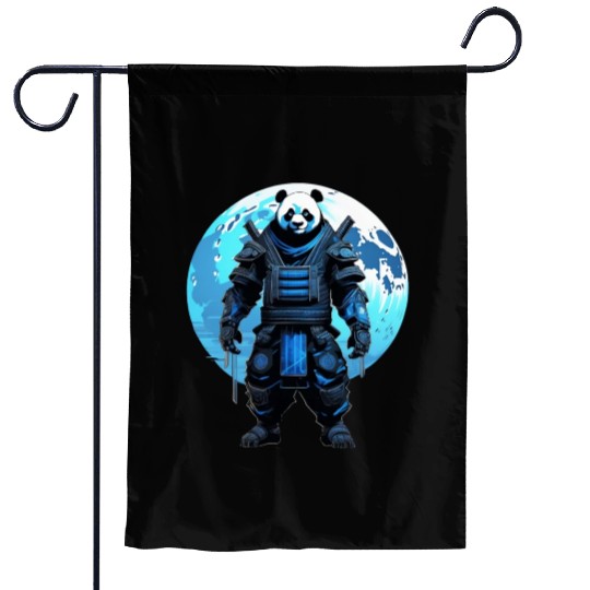 Panda Shadowblade: Ninja Samurai Elegance Garden Flags