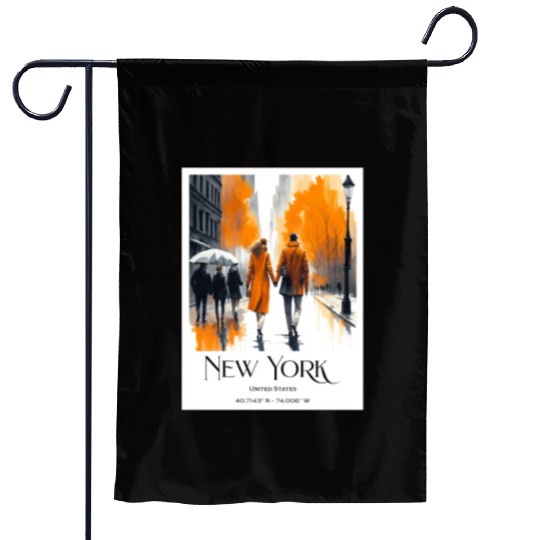 Watercolor painting loving couple in New York City Garden Flags