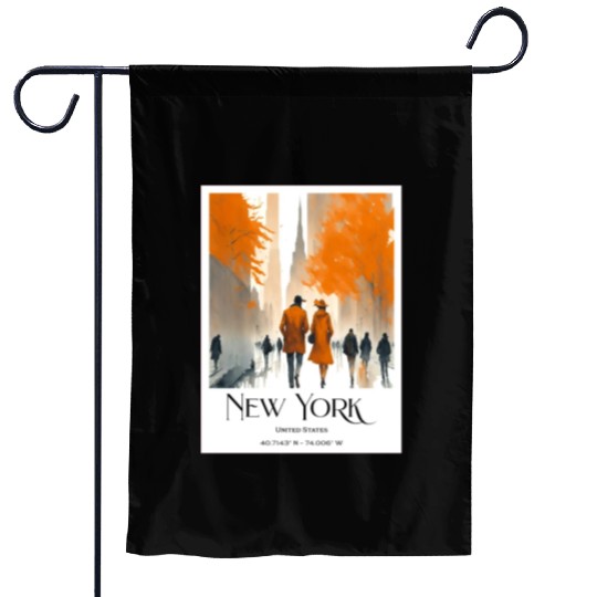 Watercolor painting loving couple in New York City Garden Flags